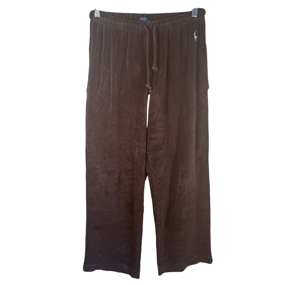 Polo Ralph Lauren Velour Sleep Pants Mens M Brown Pajama Bottoms Loungewear Pony